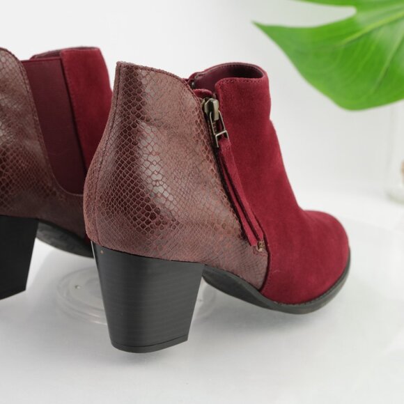 Vionic Womens Anne Boots Size 9.5 Burgundy Red Suede Python Block Heel Booties - Picture 4 of 12
